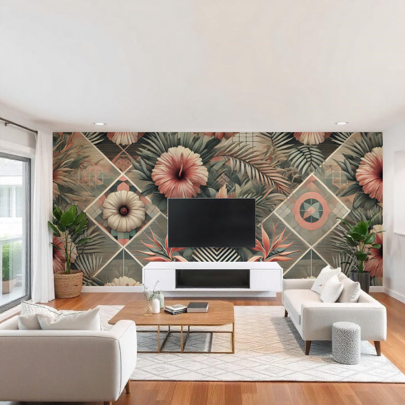 Floral & Leaf Printed Accent Wall