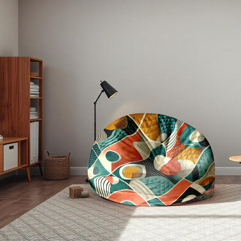 Bean Bag with Symmetrical Geometric Prints - Modern 28" Seating