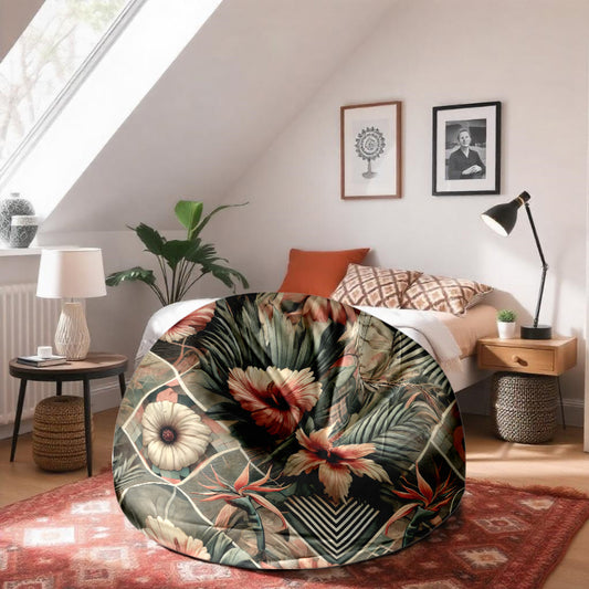 Bean Bag with Floral & Leaf Prints - 28" Relaxation Seat