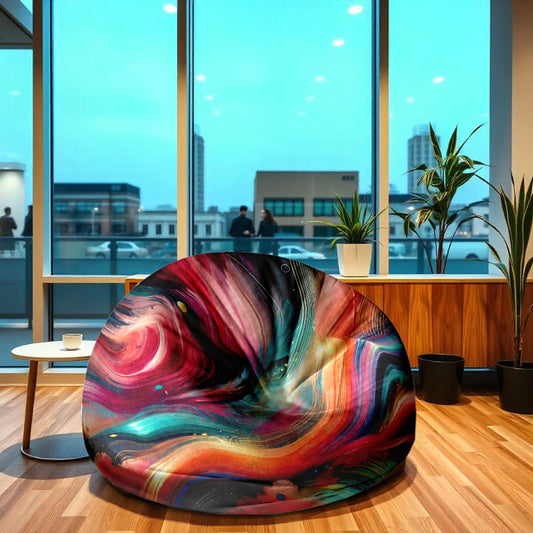 Abstract Bean Bag with Brush Strokes & Color Splash - 28" Seating Comfort