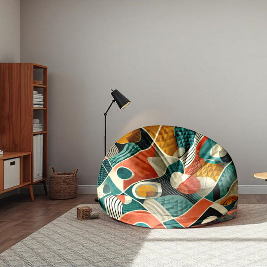 Bean Bag with Symmetrical Geometric Prints - Modern 28" Seating