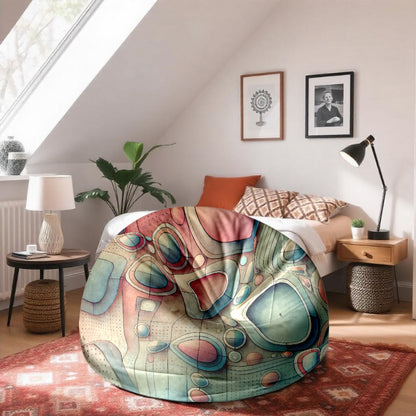 Bean Bag with Minimalistic Lines & Circle Design - 28" Modern Seat